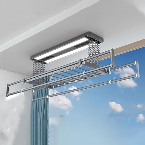 ANINGT Platzsparender Wäscheständer für Bettwäsche Leises Design, Aluminium, Stabil Ausziehbar 135–220 cm, Platzsparender Trockner für Handtücher mit 9 Sprossen(Gray)