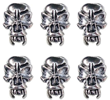 TESDA Fangs Silber Schädel Legierung Perlen für EDC Outdoor Lanyards, Messer Paracord Perlen, Bart Bead, DIY Schmuck Maker Charms Zubehör, Pack 6-Stücke