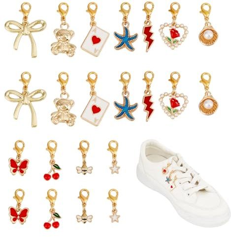 DELORIGIN 24 breloque pour Lacet 12Styles Alliage Chaussures Décoration Breloques Clips de Chaussures avec Fermoir Petit Arc D'Ours Pendentif Perlé pour Baskets Martin Marqueur de Point de Mariage