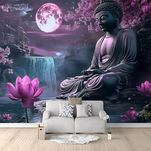 Papel tapiz fotográfico 200 x 140 cm Revestimiento de paredes decoración de salón Diseño Buda De Fantasía Loto para dormitorio, sala de estar, papel tapiz no tejido, decoración de pared, Rosa