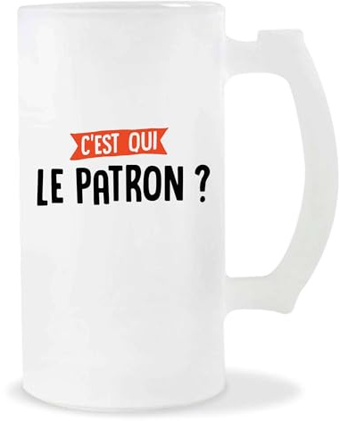 Otshirt Verre à Bière C'est Qui Le Patron | Chope de Bière Pinte | Idée Cadeau Directeur Chef Humour Professionnel Anniversaire Bureau Original Drôle