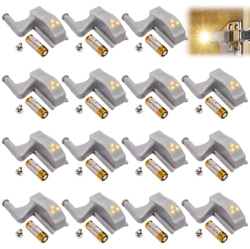 15 luces LED con bisagras, luz LED sensor de bisagra, iluminación universal para armarios, cocina y hogar (blanco cálido)