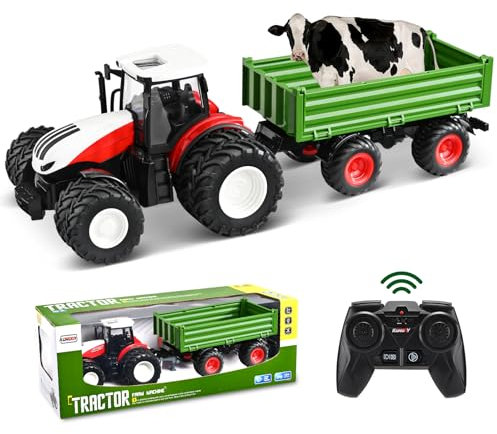 MINENICE 1:24 Landwirtschaftlicher Traktor, Ferntraktor für Kinder, elektrisch, mit Anhänger, landwirtschaftliches Spielzeug für Jungen und Kinder (grün)