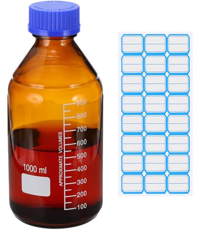 PATIKIL 1000ml Laborflasche, Runden Medien Aufbewahrungsflaschen mit GL45 Schraubverschluss, Braun Laborglasflasche für Laborwasser Reagenzflüssigkeiten, Blau