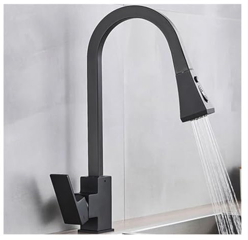 Küchenarmatur, ausziehbar, Mischbatterie aus Edelstahl, schwenkbar (schwarz)