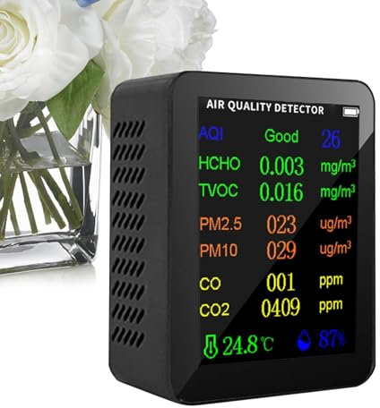 Detector de CO2 interior, detector de calidad del aire | Monitor portátil 10-en-1 portátil en tiempo real de alta precisión con alarma | Probador de calidad del aire con sensores de temperatura y hume