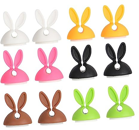 VILLCASE 12pcs Multi-Functional Bunny Wire Cable Holder Silicone Clips for Desk and Home Wire Management Mixed Color Cute Rabbit Cable Organizers for Earphone and Data