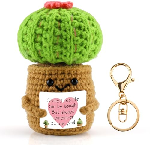 Foydream Cactus Positivo con Portachiavi, Positive Pocket Hug Cactus Positive Bambola, Regalo Originale e Divertente, Incoraggiamento Compleanno per Sorella Amiche Famiglia Collega
