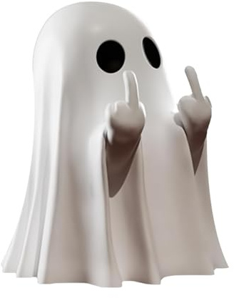 OUDQFCJ 1 Stück Cute Geist Statue Mittelfinger-Geist Figuren Gruselig Geister 2025 Halloween Geisterfigur Halloween-Statue Desktop Ornamente Halloween Deko Outdoor & Indoor (Mittelfinger Geist)