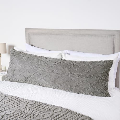 OHS Bolster Cushion Cable Knit Grey, Full Body Long Pillows Soft Cosy Hollowfibre Filling Pregnancy Pillow for Maternity Support and Side Sleeper Cuddle Bolster Pillow, 135 x 45cm