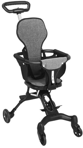 Baby Stroller Lightweight Foldable Travel Pram for Airplane | Black Finish, Adjustable Handlebar, 25kg Load Limit, Plastic Iron Cloth Rubber Frame, for Parents and Toddlers