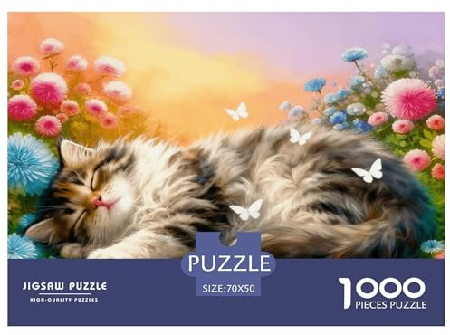 Puzzle Chaton Mignon 1000 Pièces pour Adultes Et Enfants, Défi Cérébral Et Jeu Complexe, Casse-tête Buisson Fleuri, Décoration Intérieure, Cadeau Enfant 70x50cm/1000pcs
