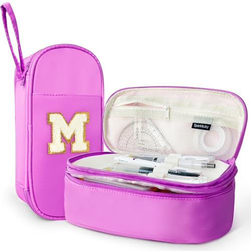 SparkleJoy Federmäppchen Lila M 2 Fächer Groß für Mädchen Teenager Schule | Federmäppchen A 2 Fächer, 6 Stiftschlaufen, wasserdicht, große Kapazität;Geschenk für Mädchen zur Einschulung