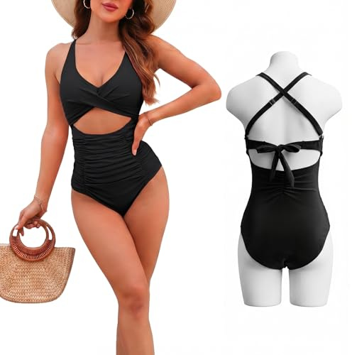 Bañador Reductor Mujer Barriga Trajes de Baño Una Pieza, Cuello en V Push Up Vientre Plano Ropa de Baño Elegante Control de Barriga Monokini