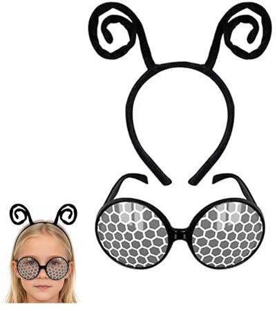 AYZDJ 2-teiliges lustiges Insektenantennen-Stirnband + Sonnenbrille; inklusive Stirnbänder mit Schmetterlings-, Bienen- und Alien-Motiv; Sonnenbrille. Geeignet für Abschlussfeiern, Festivals und