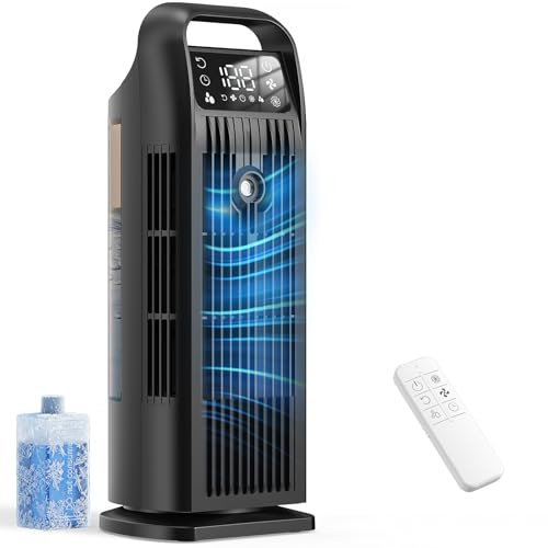 6 en 1 Climatiseur Mobile, Climatiseur Portable Silencieux avec Refroidisseur d'air 1200ml, 120°Oscillation, 1-12H Minuteries, 4 Vitesses, Touches Tactiles (Noir minuit)