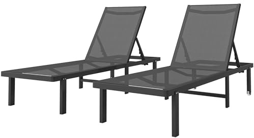 Outsunny Pack de 2 Tumbonas de Jardín Exterior, Tumbonas Reclinables con Ruedas, Respaldo Ajustable de 4 Niveles, Estructura de Aluminio y Tela Textilene, Resistentes, para Playa, Piscina, Gris Oscuro