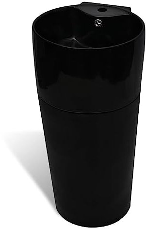 vidaXL Waschbecken Keramik Hahnloch Schwarz Standwaschbecken Waschtischsäule
