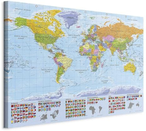 murando - Pinnwand Landkarte Lernkarte, 120x80 cm, Wohnzimmer, Büro, Kork | Kombiniert Pinnwand und Wandbild, praktisch und dekorativ, ideal fürs Büro oder Wohnzimmer, inspirierend, langlebig, stilvoll