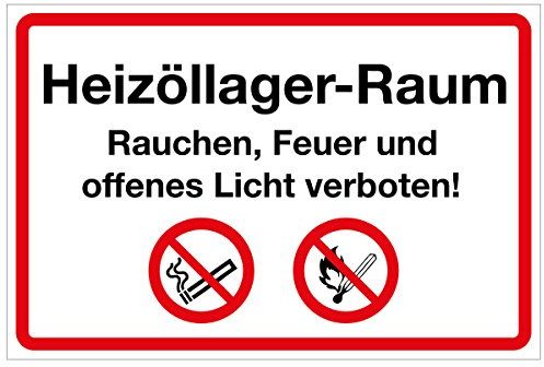 WANDKINGS Hinweisschild - Heizöllager-Raum Rauchen, Feuer und offenes Licht verboten! - stabile Aluminium Verbundplatte - Wähle eine Größe - 30x20 cm