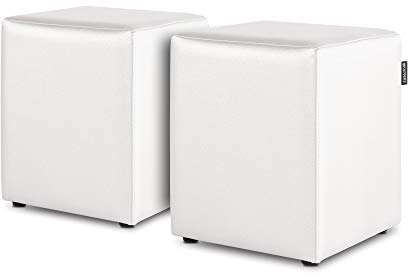 Happers Set aus 2 Sitzwürfeln aus Kunstleder Weiß. Sitzhocker und Fußstütze für das Wohnzimmer oder Schlafzimmer