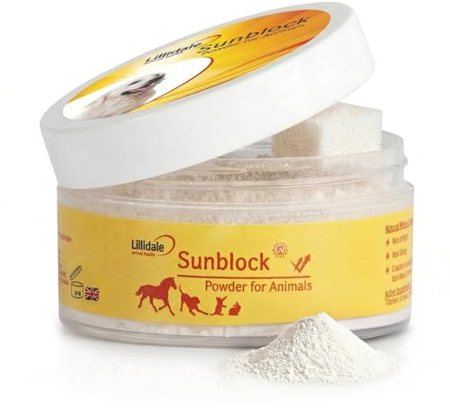 Lillidale Animal Sunblock Powder – Sonnenschutz für Hunde, Pferde, Katzen und andere Tiere – 24 Stunden Schutz – natürliche Mineralformel – Wasserabweisend und abwischbar Blockiert alle UVA- und