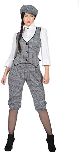 WILBERS & WILBERS 20er Jahre Peaky Blinders Damen Glencheck Anzug Knickerbocker Schwarz-Weiß Weste Schiebermütze, Größe:48