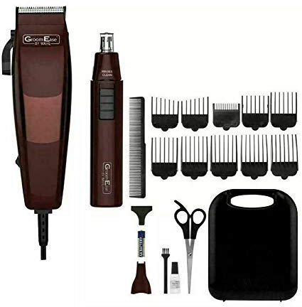 WAHL Groom Ease Hair Clipper & Nose Ear Trimmer Maroon 18 Piece Shaver Gift Set