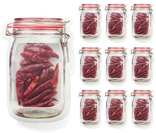 Mason Jar Bottles - 30 PCS Reusable Spice Storage Bags With Labels & Funnel, Airtight Seal Leak-Proof Zip-Lock for Travel, Camping, Picnic (Red, M)