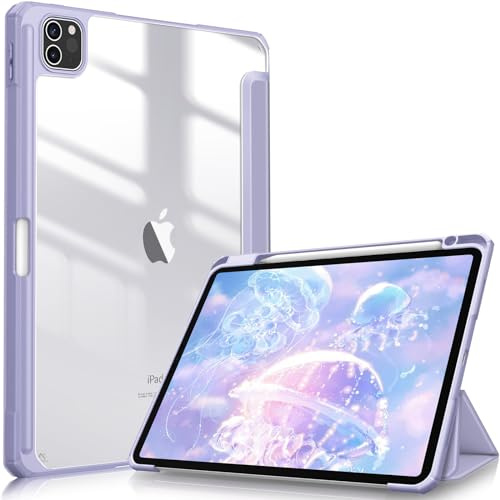 FINTIE Hybrid Hülle für iPad Pro 11 2022/2021 (3./4. Generation) mit Stifthalter - Stoßfeste Schutzhülle mit transparenter Hartschale auf der Rückseite für iPad Pro 11 2020/2018, Violett
