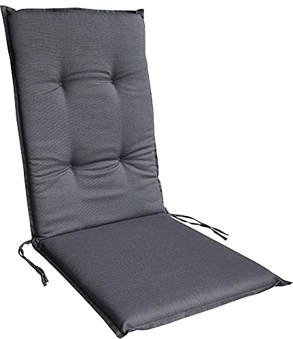 DILUMA | Hochlehner Auflage Rhodos 116x48 cm Anthrazit | Sitzauflage mit 5,5 cm Polster | Polsterauflage für Gartenstühle | Strukturgewebe aus 100% Baumwolle