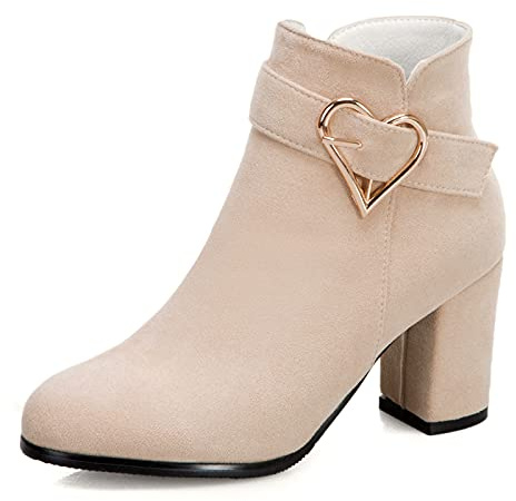 Vrupons - Stivaletti da donna con tacco a blocco e tacco alto, beige., 38 EU