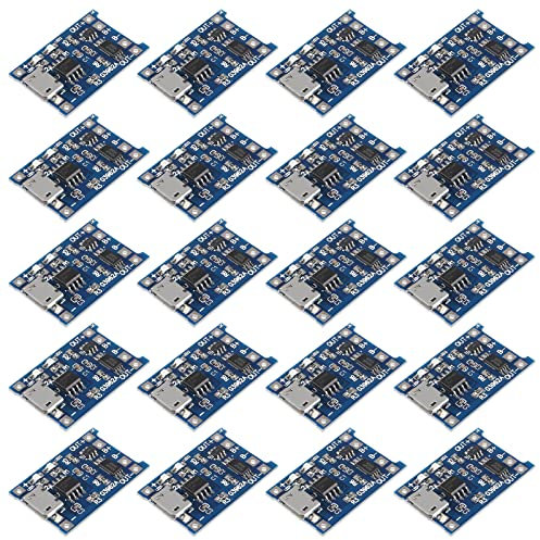 Shutao 20pcs 18650 Lithium Battery Charger, TP4056 Micro USB Charging Board, 5V 1A, Battery Protection, Dual Functions