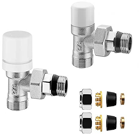 Kit valvola e detentore in Acciaio Cromo con Tappo Bianco, attacchi Standard G ½”, Include raccordi per Tubi in Rame o per Tubi in Multistrato