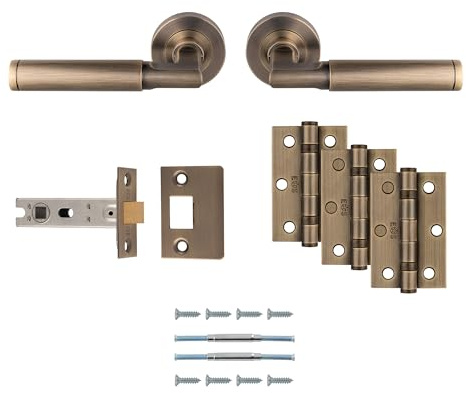 Belas - Ultimate Door Pack - Antique Brass - Including a Pair of Designer Handles, 3X Hinges and a 3 CE Latch -
