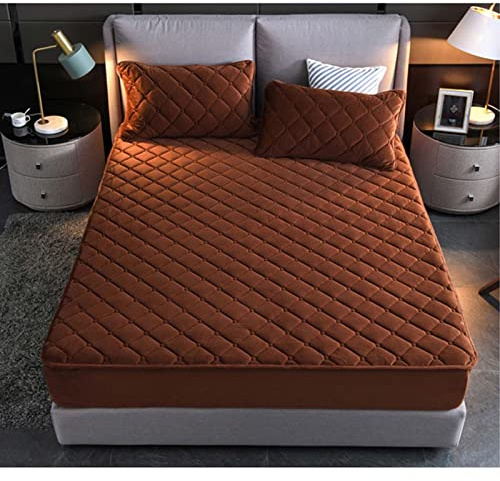 YUDEYU Couche matelassée Draps Housses Tissu Polaire Cristal Doux Drap lit Double Simple Protège-Matelas Hauts de Forme Fitted Sheets (Couleur : Brun, Taille : 48x74cm / taie d'oreiller x 2)