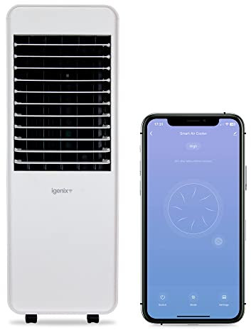 Igenix IGFD7010WIFI 10 Litre Smart Digital Air Cooler with Amazon Alexa & Google Assistant, 8 Hour Timer with 3 Speeds and Oscillation, Humidification Function, White