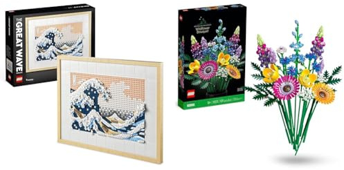 LEGO Art Hokusai - La Grande Onda, Set Fai Da Te, Hobby Creativi per Adulti, Idee Regali Donna & 10313 Icons Bouquet Fiori Selvatici Finti con Papaveri e Lavanda Artificiali