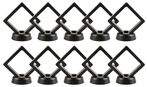 10 Stück schwebende Vitrine in Diamantform, 3D-Rahmen, Ständer für Schmuck, Gedenkmünzen, Medaillons, Fossil, 10,9 x 10,9 x 2 cm, schwarz
