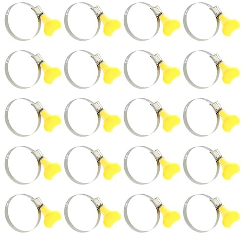 Unlorspy Lot de 20 colliers de serrage réglables de type clé, 32 à 44 mm, en acier inoxydable avec poignée en plastique jaune pour plomberie automobile