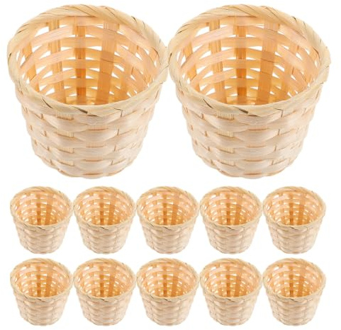 NUOBESTY Hand Woven Storage Basket Desktop Storage Basket for Sundries Snacks and Dried Flowers Small Wicker for Home Office Desk Organisation 12-piece Set