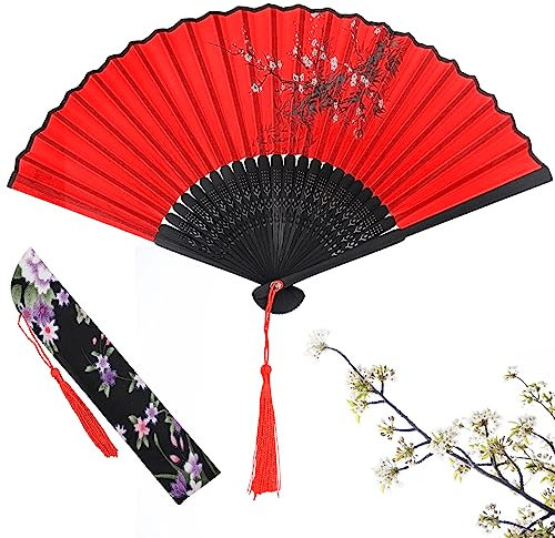 HEAWAA Éventail Pliant pour Femme, Eventail Pliable en Bambou Soie de Style Vintage Chinois pour Decoration Anniversaire Mariage Fête Cadeau