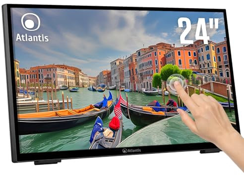 ATLANTIS A05-T24A-VHDM Moniteur Tactile 24 Pouces, écran Tactile 10 Touches, Full HD 1920x1080, HDMI VGA DP, inclinable 15°-70°, Verre de Protection 7H, Contraste 3000:1, Angle 178/178, Vesa 100