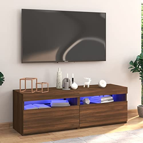 IKAYAA TV Schrank Led Braune Eiche Lowboard Wohnzimmer Fernsehtisch Modern Sideboard TV Fernsehschrank Mit Led 120 x 35 x 40 cm TV Möbel TV Cabinet TV-Bänke Lowboards