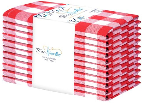 Blue Needles Gingham Buffalo Plaid Cotton Dinner Napkins Set of 12-18x18