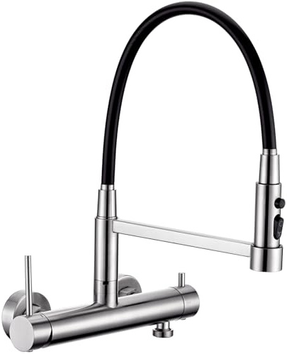 DETBOM Wasserhahn Küche Wandmontage mit 3/4 Zoll Anschluss, Gebürstetes