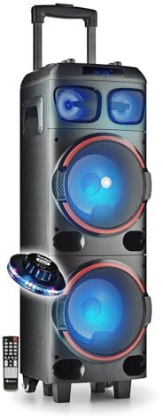 Enceinte Active Portable Sono DJ 300W NGS WILDDUB1 Stéréo Bluetooth, TWS Double Sub 8 (Micro SD/USB/AUX in/), lumière OVNI LED