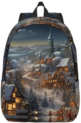 BREAUX Modischer Rucksack aus Segeltuch mit Weihnachtsdruck, Freizeittasche, leichter Reiserucksack, Seesack, Schwarz , M