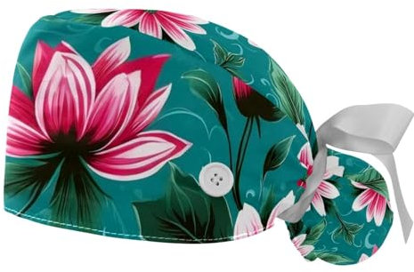 FQURFHY 2 Stücke，OP-Hauben für Frauen，Blumen Pflanzen,Herren OP-Haube，Pflege-Haarnetz,Für den Schönheitssalon