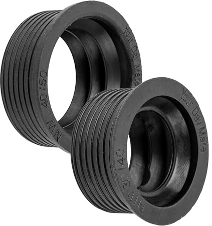 Siphon Gummimanschetten, 2 Stück, NW 30/40 und NW 40/50, für DN40 - DN50 Abflussrohr Innen Ø 40-50 mm und 1 ¼ - 1 ½ Siphon Rohr außen Ø 28-40 mm, Ø 55 mm Anschlag, 25 mm langer Gumminippel